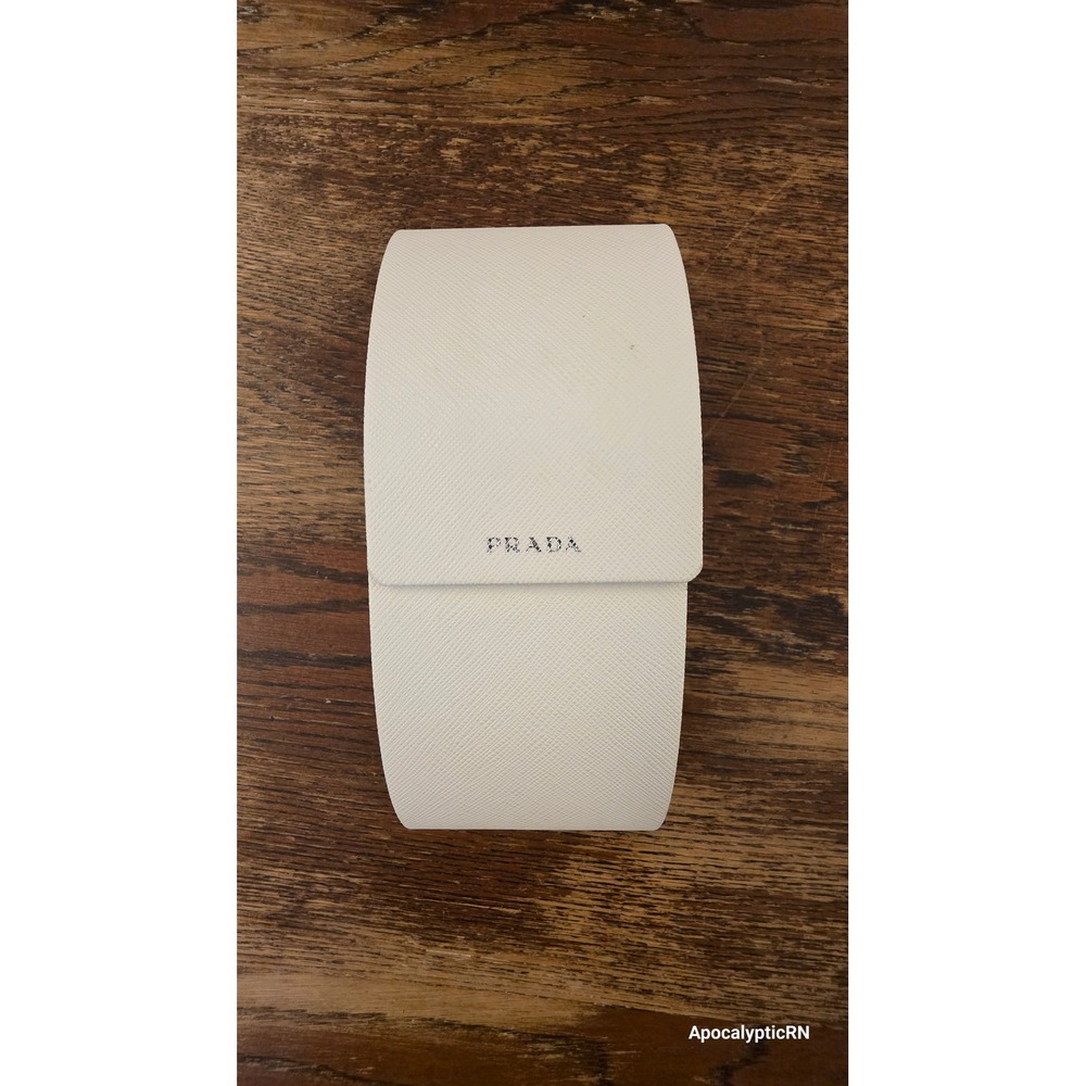 Prada Eyeglass Case Unisex OS White Saffiano Leather Magnetic Flap Luxury